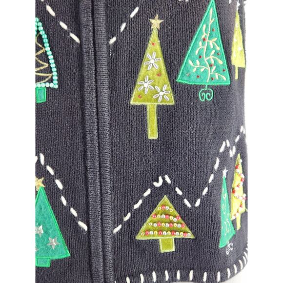 Studio Joy Knit Vest Women's PL Full zip Christmas Trees Holiday Sweater VTG - Picture 3 of 6